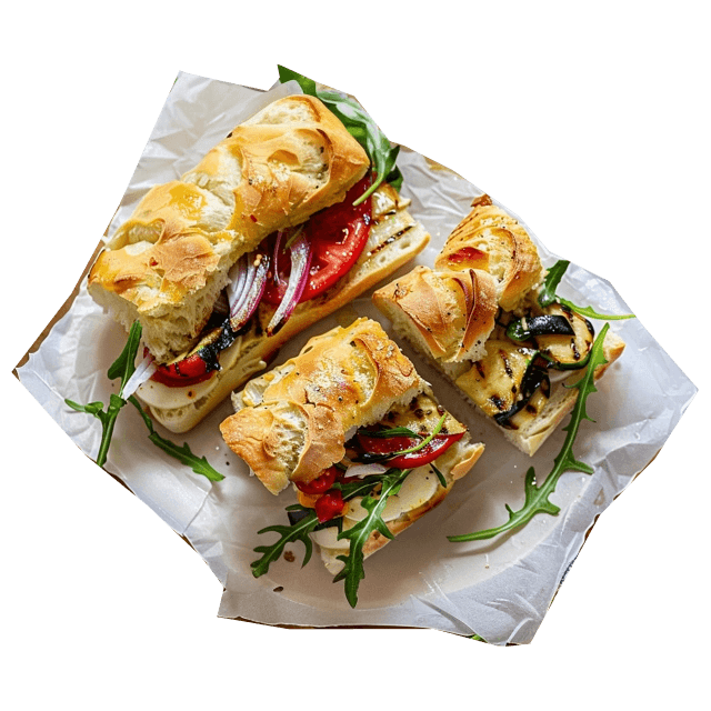 Kanapki z focacci z mozzarellą i grillowanymi warzywami