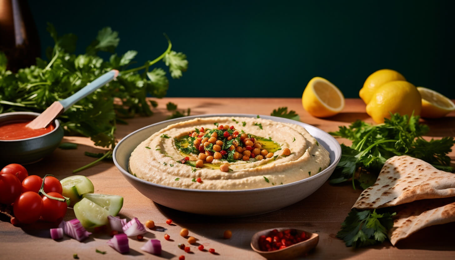 Hummus z marchewką, ogórkiem i papryką