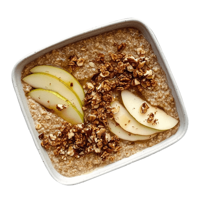 Pieczona owsianka z bananami, jabłkiem, gruszką i orzechami