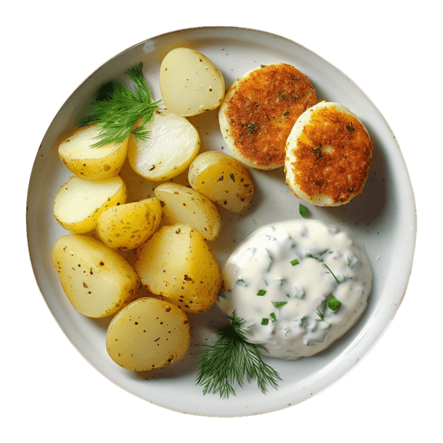 Kotleciki jajeczne z ziemniakami i mizerią