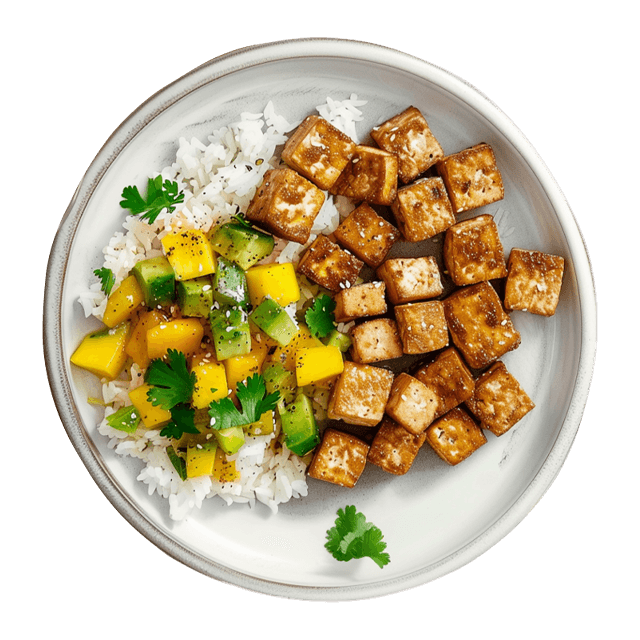 Tofu z srirachą i salsą mango