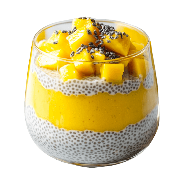 Deser z chia, mango i waniliowym musem z tofu
