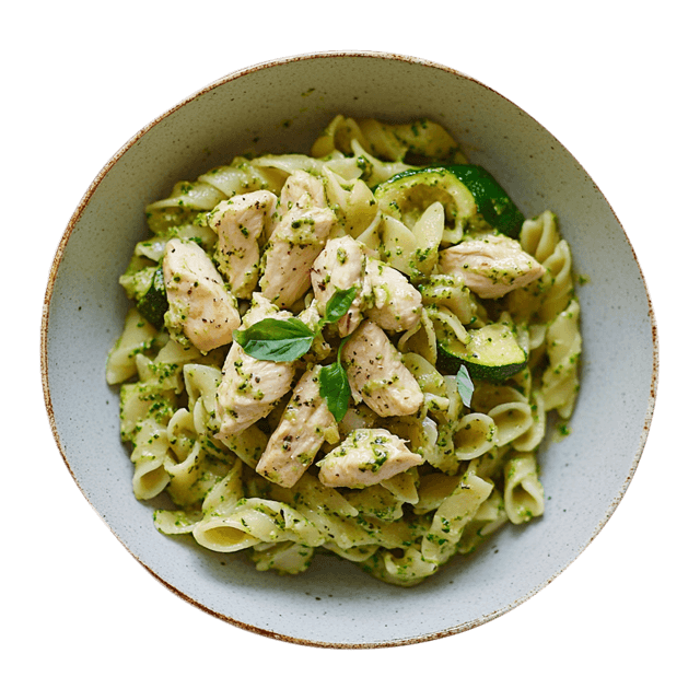 Makaron z kurczakiem, cukinią i lekkim pesto