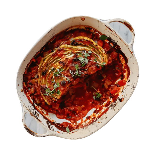 Kapusta pieczona z mięsem mielonym w sosie pomidorowym