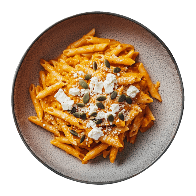 Makaron z sosem dyniowym i serem feta