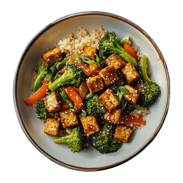 Stir-fry z tofu, brokułem, komosą i sezamem