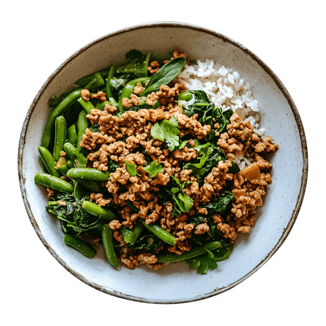 Stir-fry z indykiem, szpinakiem i fasolką