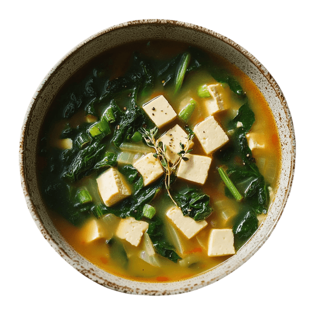 Zupa z tofu, fasoli i szpinaku