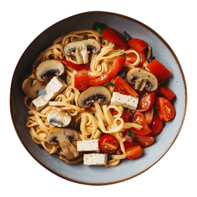 Udon z tofu, warzywami i sezamem