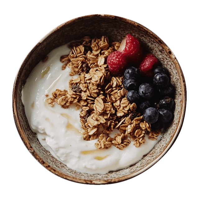 Granola proteinowa z jogurtem, owocami i nasionami chia