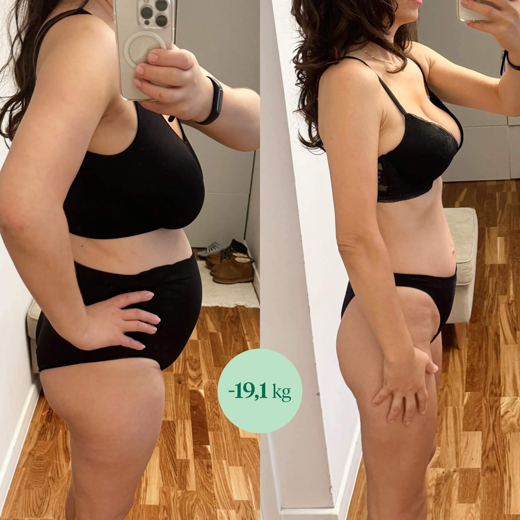 Metamorfoza Moniki z Respo, zdjęcie przed i po, minus 19 kilogramów.