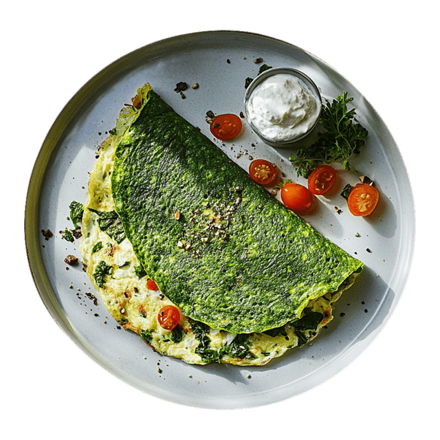 Zielony omlet ze szpinakiem z szynką drobiową