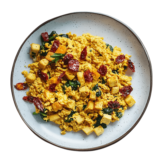 Tofu scramble z suszonymi pomidorami i szpinakiem
