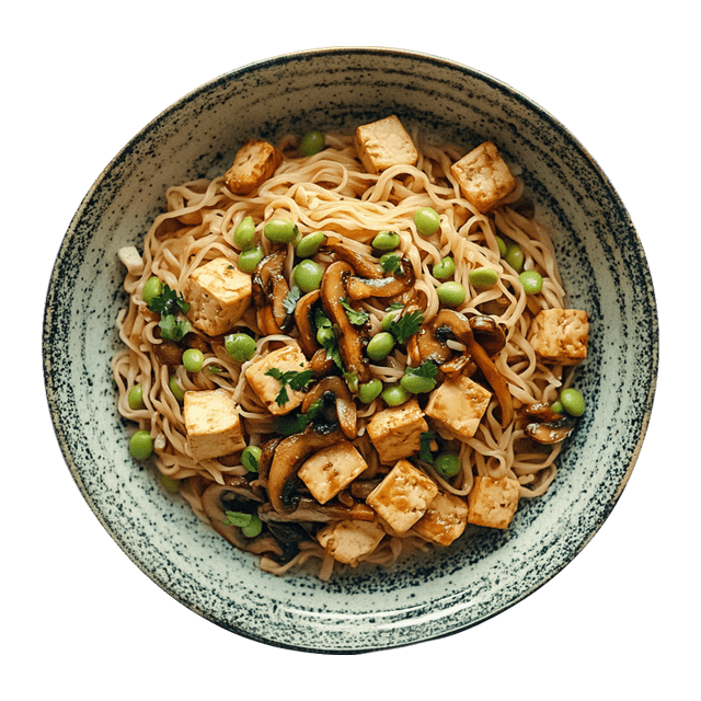 Stir-fry z edamame, tofu i pieczarkami