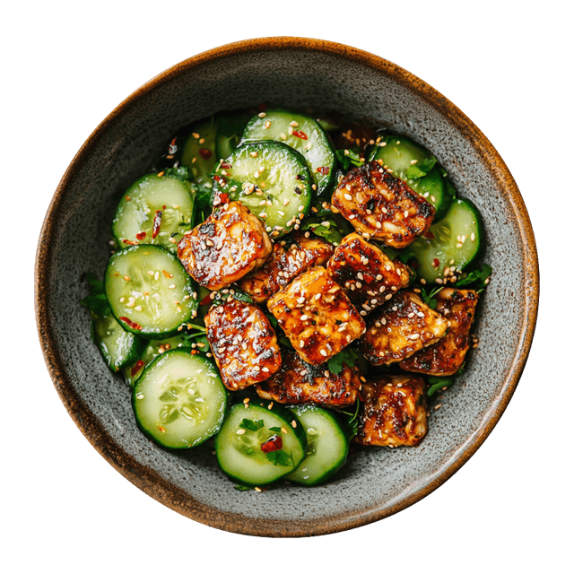Pieczony tempeh z sałatką z ogórka