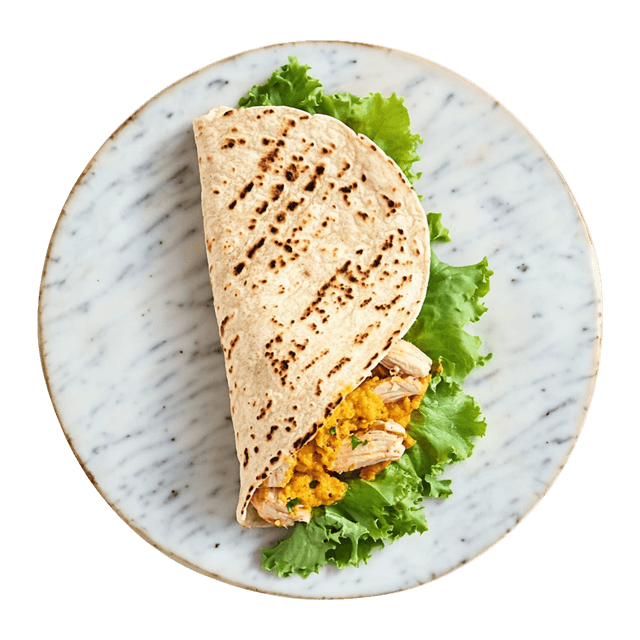 Tortilla z gotowanym kurczakiem i puree z dyni