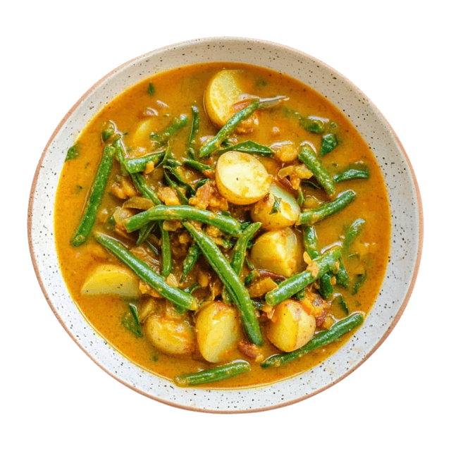 Curry warzywne z ziemniakami, groszkiem i szpinakiem