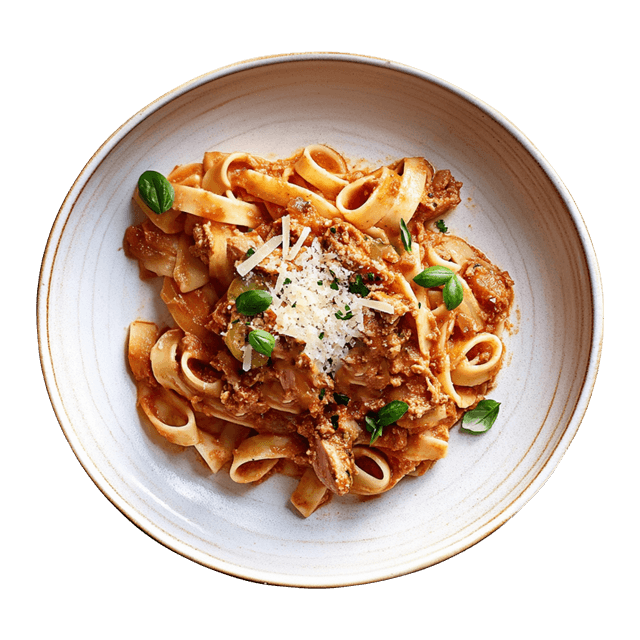 Makaron z tuńczykiem, sosem pomidorowym i parmezanem