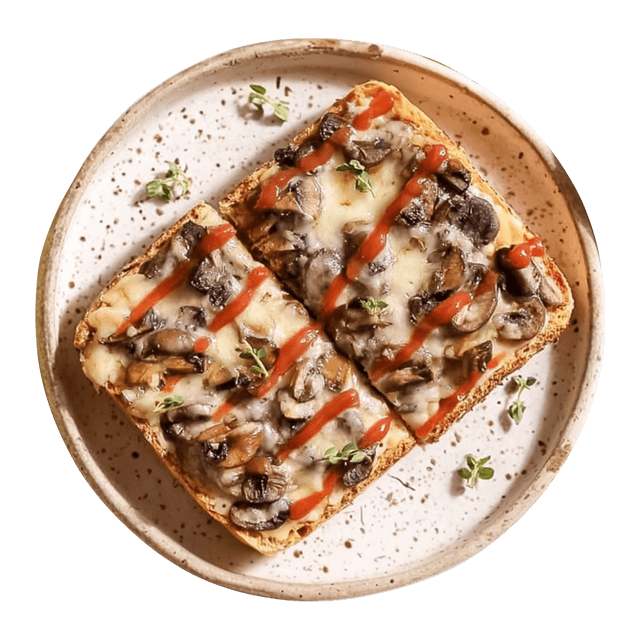 Zapiekankowe tosty z pieczarkami, mozzarellą i ketchupem