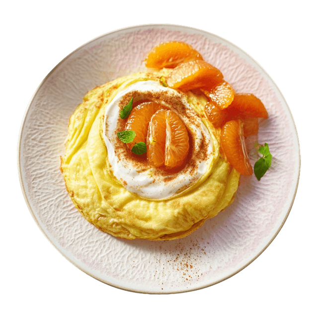 Omlet biszkoptowy z duszonymi mandarynkami i jogurtem cynamonowym