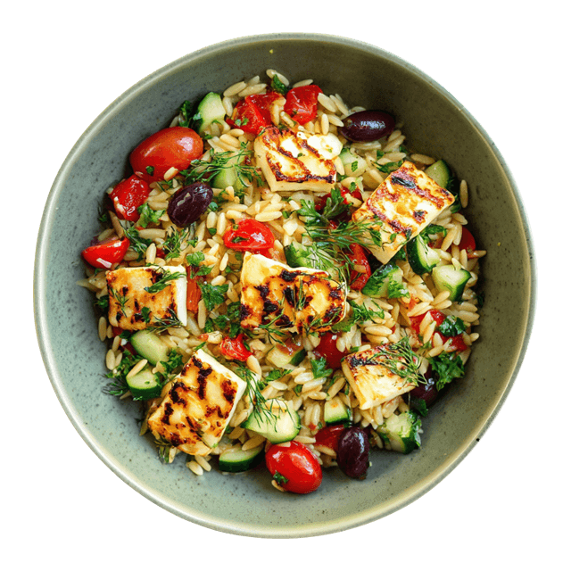 Sałatka z serem halloumi i makaronem orzo