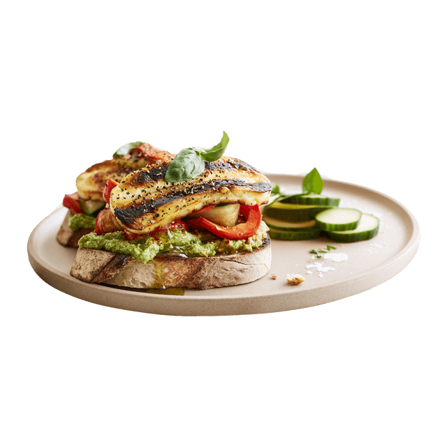 Kanapki z halloumi, pesto i warzywami