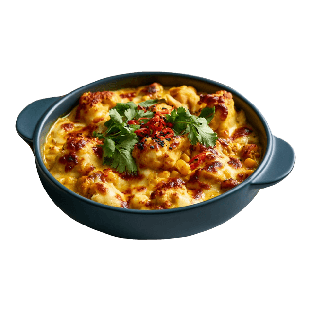 Zapiekanka curry z kurczakiem, kalafiorem, kukurydzą i mango chutney [Przepisy Podopiecznych]
