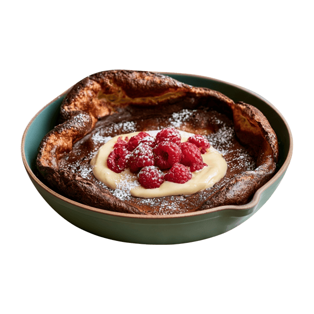 Czekoladowe dutch baby z malinami i twarożkiem waniliowym [Przepisy Podopiecznych]